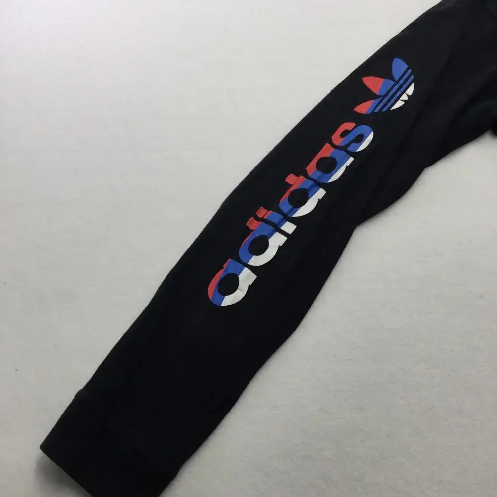 Adidas Shirt Mens Small Black Long Sleeve Trefoil Logo Graphic Tee Three Stripe